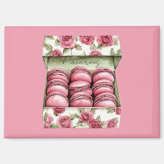 Hübsche rosa Rosen Schachtel Macarons Magnet (Vorderseite)