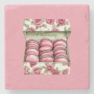 Hübsche rosa Rosen Schachtel Macarons Steinuntersetzer