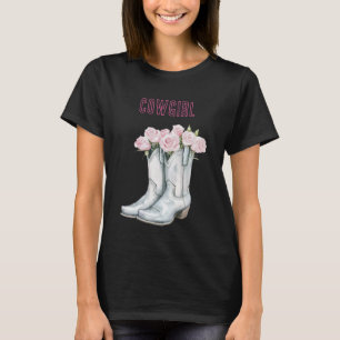 Hübsche rosa Rosen silberne Cowgirl-Stiefel T-Shirt