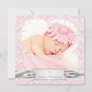 Hübsche rosa Rosen-Taufe Einladung