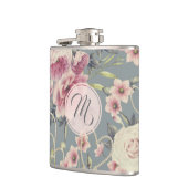 Hübsche rosa Rosen und Perlen-Herz-Monogramm Flachmann (Links)