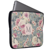 Hübsche rosa Rosen und Perlen-Herzen Monogramm Laptopschutzhülle (Vorne Rechts)