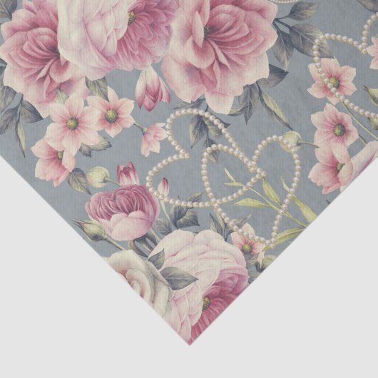 Hübsche rosa Rosen und Perlen-Herzen Seidenpapier (Ausschnitt)