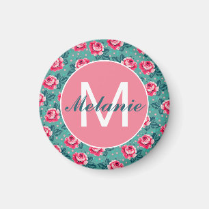 Hübsche rosa Rosen und Punkte auf Türkis personali Magnet