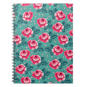 Hübsche rosa Rosen und Punkte-Muster auf Türkis Notizblock
