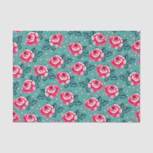 Hübsche rosa Rosen und Punkte-Muster auf Türkis Seidenpapier