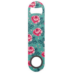 Hübsche rosa Rosen und Punkte-Muster auf Türkis Speed Flaschenöffner