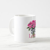 Hübsche rosa Rosen Western-Kuh-Druck-Bogen Kaffeetasse (Vorderseite Links)