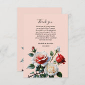 Hübsche Rosa-rote Rosen Blumenhochzeit Dankeskarte (Vorne/Hinten)