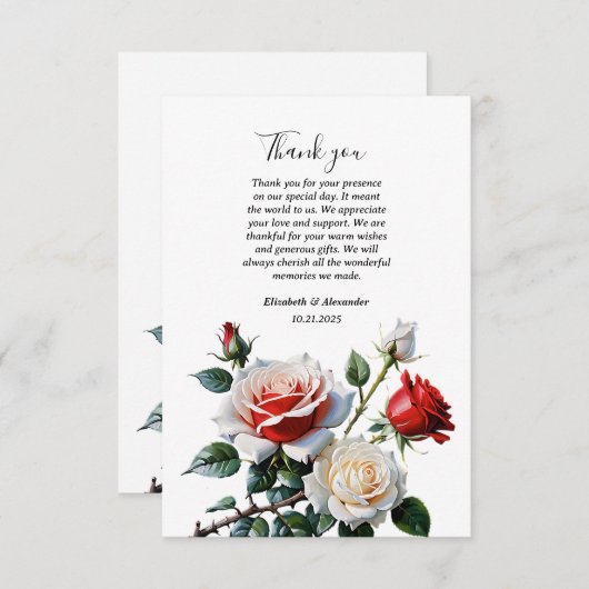 Hübsche Rosa-rote Rosen Blumenhochzeit Dankeskarte (Vorne/Hinten)