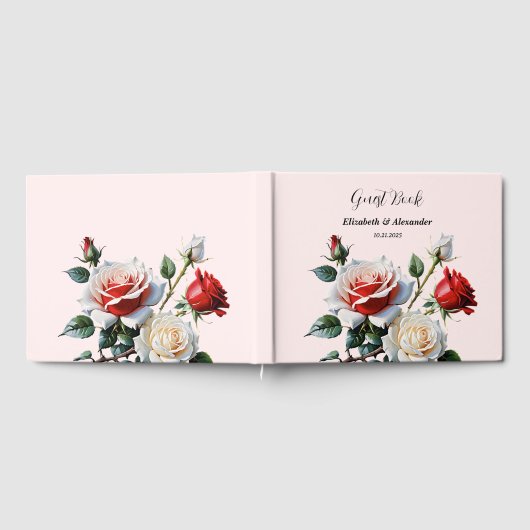 Hübsche Rosa-rote Rosen Blumenhochzeit Gästebuch (Voll)
