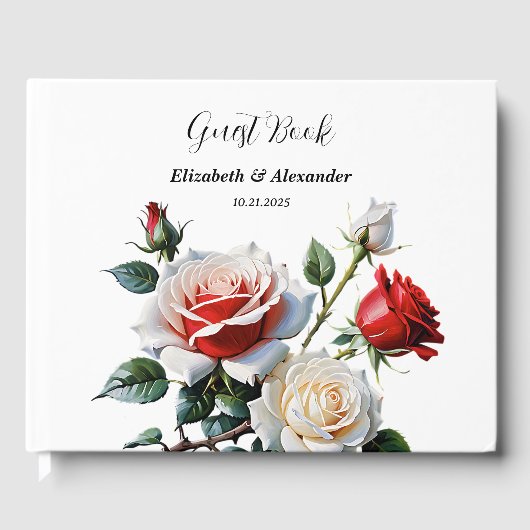 Hübsche Rosa-rote Rosen Blumenhochzeit Gästebuch (Vorderseite)