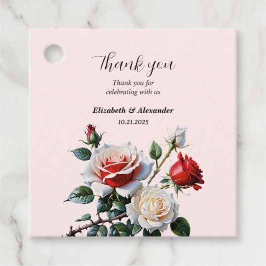 Hübsche Rosa-rote Rosen Blumenhochzeit Geschenkanhänger (Vorderseite)