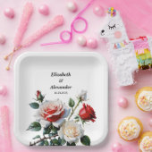 Hübsche Rosa-rote Rosen Blumenhochzeit Pappteller (Party)