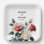 Hübsche Rosa-rote Rosen Blumenhochzeit Pappteller (Vorderseite)
