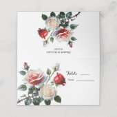 Hübsche Rosa-rote Rosen Blumenhochzeit Platzkarte (Außenseite Aufgefaltet)