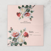 Hübsche Rosa-rote Rosen Blumenhochzeit Platzkarte (Außenseite Aufgefaltet)