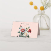 Hübsche Rosa-rote Rosen Blumenhochzeit Platzkarte (Rückseite)