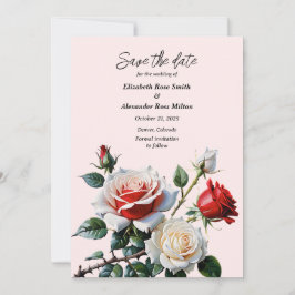 Hübsche Rosa-rote Rosen Blumenhochzeit Save The Date
