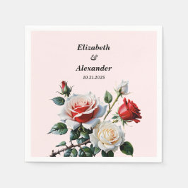 Hübsche Rosa-rote Rosen Blumenhochzeit Serviette