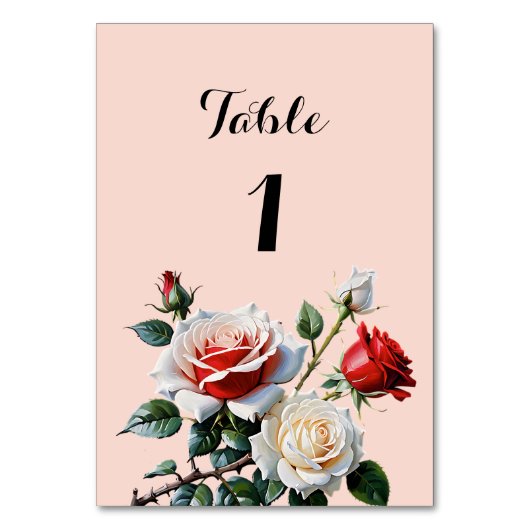 Hübsche Rosa-rote Rosen Blumenhochzeit Tischnummer (Vorderseite)