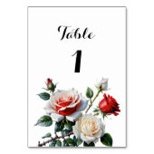 Hübsche Rosa-rote Rosen Blumenhochzeit Tischnummer (Rückseite)