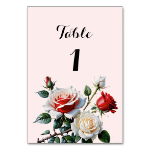 Hübsche Rosa-rote Rosen Blumenhochzeit Tischnummer