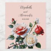 Hübsche Rosa-rote Rosen Blumenhochzeit Weinetikett (Einzelnes Label)