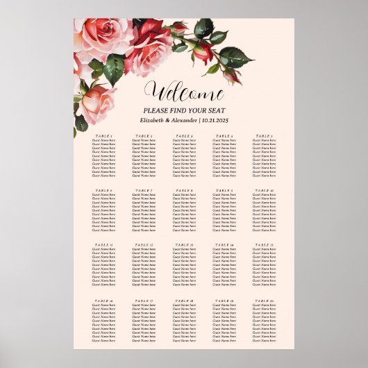 Hübsche rosa rote Rosen Hochzeitskarte Poster (Vorne)