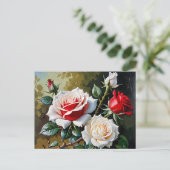 Hübsche Rosa-rote Rosen Ölmalerei Postkarte (Stehend Vorderseite)