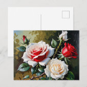 Hübsche Rosa-rote Rosen Ölmalerei Postkarte (Vorne/Hinten)