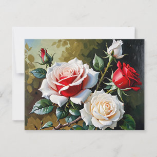 Hübsche Rosa-rote Rosen Ölmalerei Postkarte