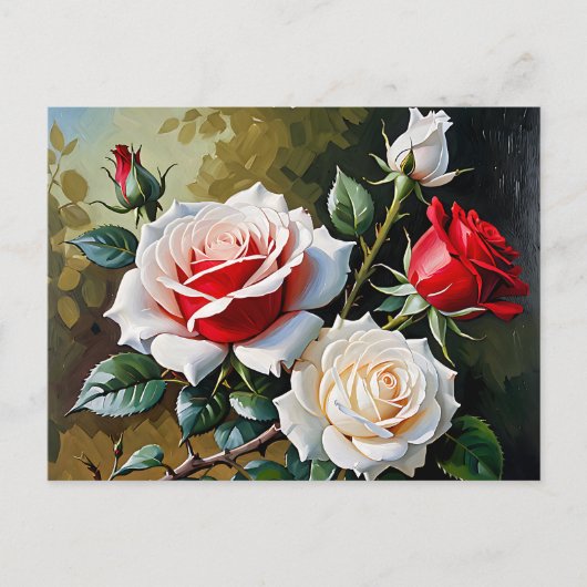 Hübsche Rosa-rote Rosen Ölmalerei Postkarte (Vorderseite)