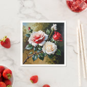 Hübsche Rosa-rote Rosen Ölmalerei Serviette (Beispiel)