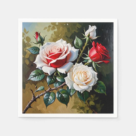 Hübsche Rosa-rote Rosen Ölmalerei Serviette (Vorderseite)