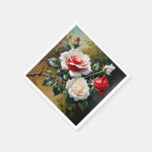 Hübsche Rosa-rote Rosen Ölmalerei Serviette (Ecke)