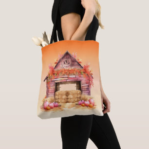 Hübsche rosa Scheune und Kürbisse Orange Halloween Tasche