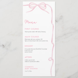 Hübsche rosa Schleife Baby Mädchen Spritzparty Menükarte