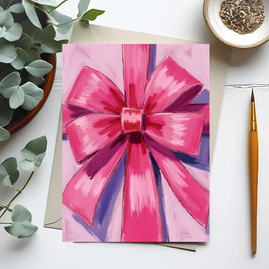 Hübsche rosa Schleifenband Wasserfarbe Postkarte
