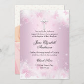 Hübsche Rosa Schmetterling & Cross Foto Taufe einl Einladung (Vorne/Hinten)