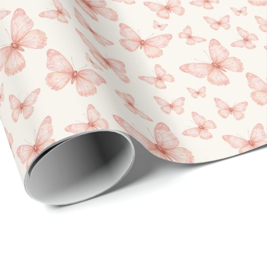 Hübsche rosa Schmetterlinge Geschenkpapier (Rolleneckpunkt)