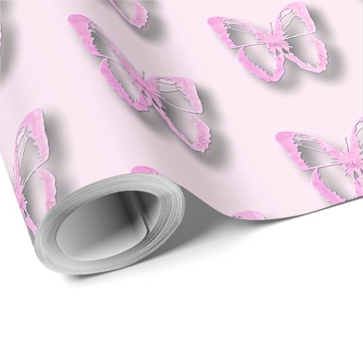 Hübsche Rosa Schmetterlinge Geschenkwrap Geschenkpapier (Rolleneckpunkt)