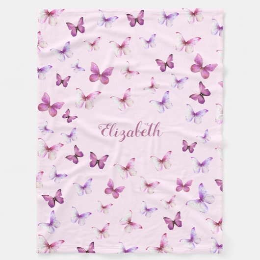 Hübsche Rosa Schmetterlinge Individuelle Name Girl Fleecedecke