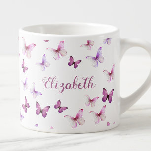Hübsche rosa Schmetterlinge mit individuellem Name Espressotasse