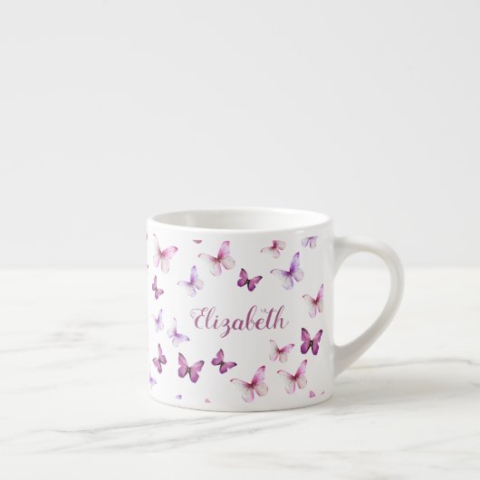 Hübsche rosa Schmetterlinge mit individuellem Name Espressotasse (Rechts)
