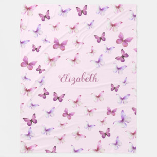 Hübsche rosa Schmetterlinge mit individuellem Name Fleecedecke