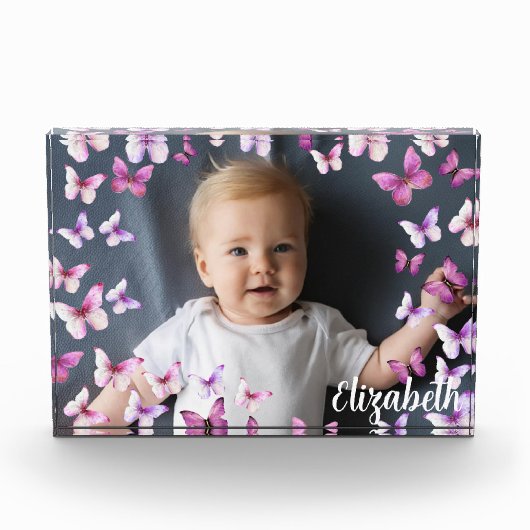Hübsche rosa Schmetterlinge mit individuellem Name Fotoblock (Vorderseite)