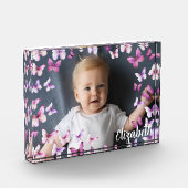Hübsche rosa Schmetterlinge mit individuellem Name Fotoblock (Links)
