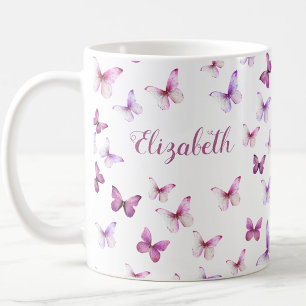 Hübsche rosa Schmetterlinge mit individuellem Name Kaffeetasse