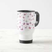 Hübsche rosa Schmetterlinge mit individuellem Name Reisebecher (VorderseiteRechts)